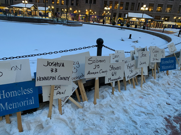Signs at the homeless memorial 2019